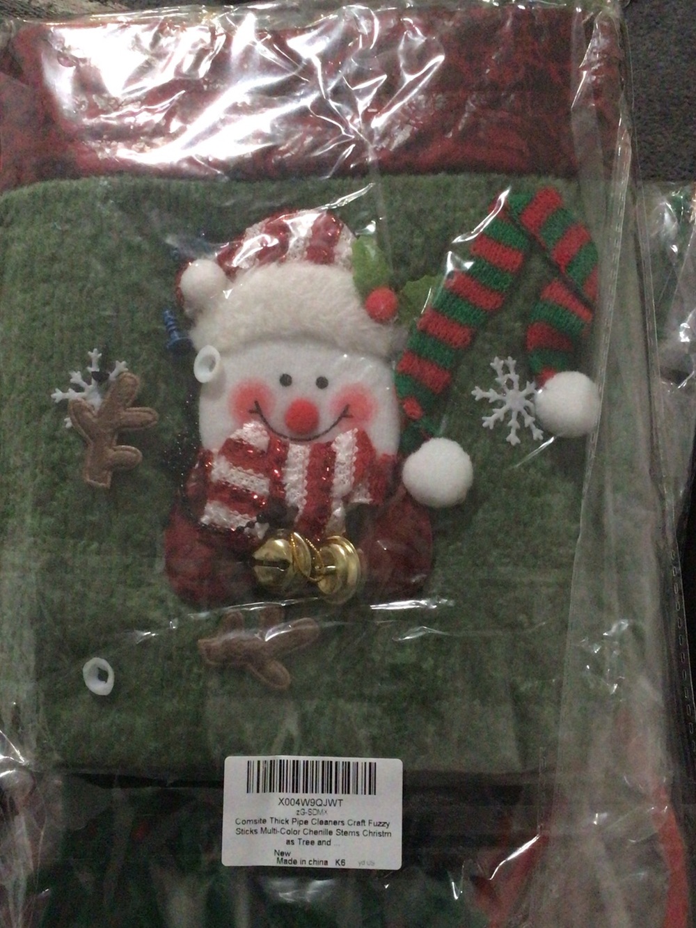 Festive Snowman Holiday Stocking - Green and Red
